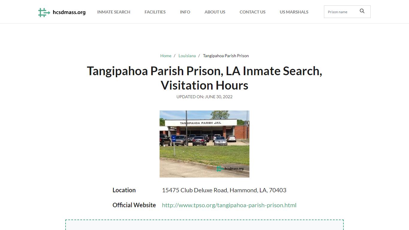 Tangipahoa Parish Prison, LA Inmate Search, Visitation Hours